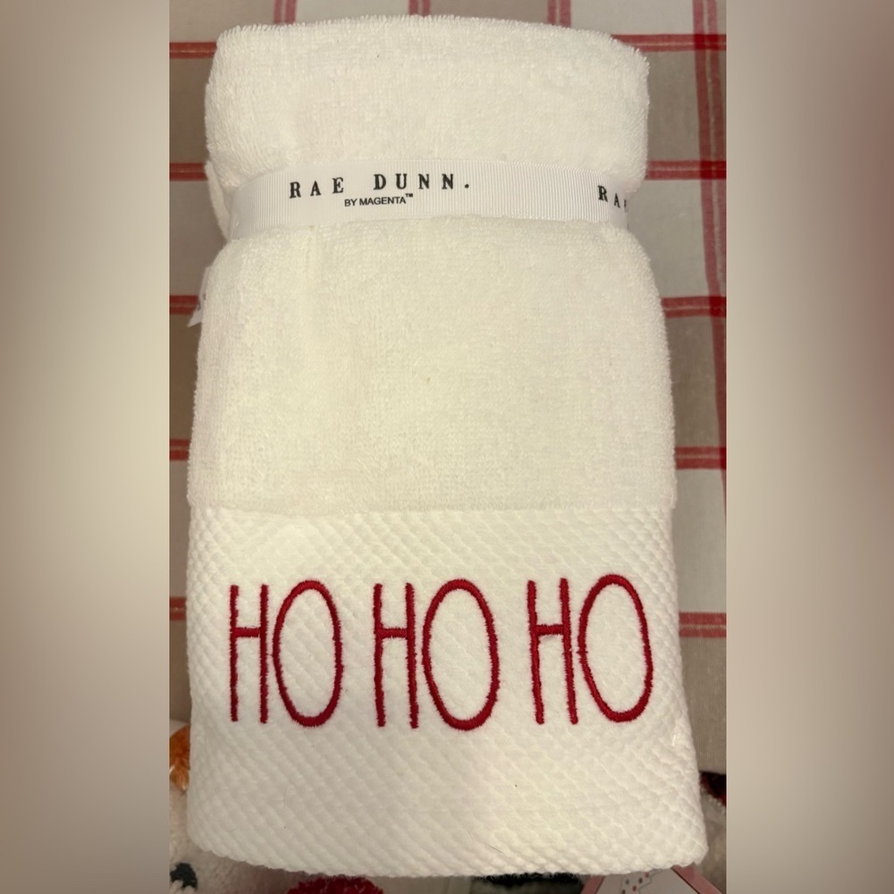 Rae Dunn Festive White and Red Towel Set